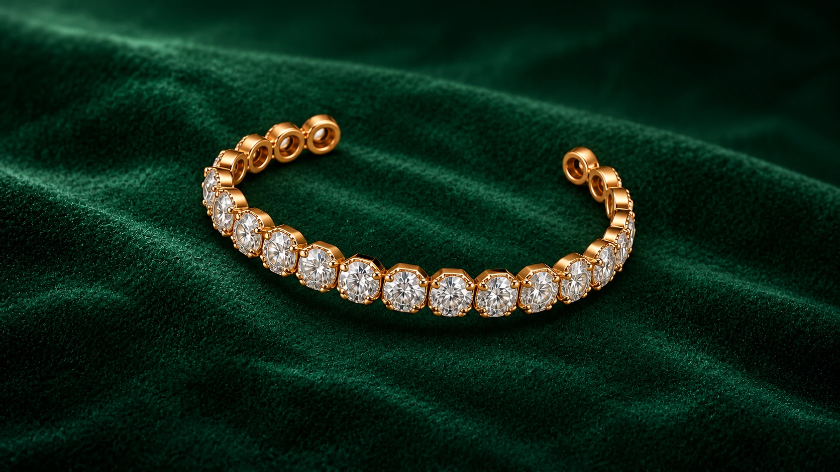 Épure · Yellow Gold flexible bangle with natural diamonds in geometric settings