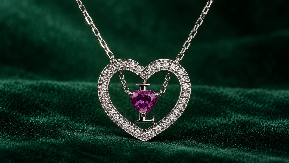 Front portrait of the pink monogram heart pendant