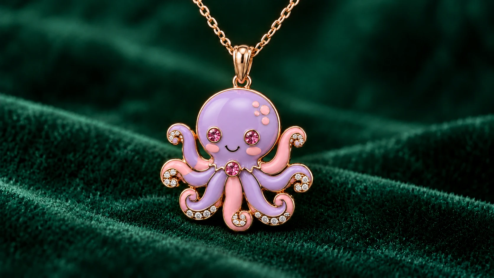 Ollie, the Ocean Dreamer enamel pendant in 18K rose gold with pink sapphires & diamonds
